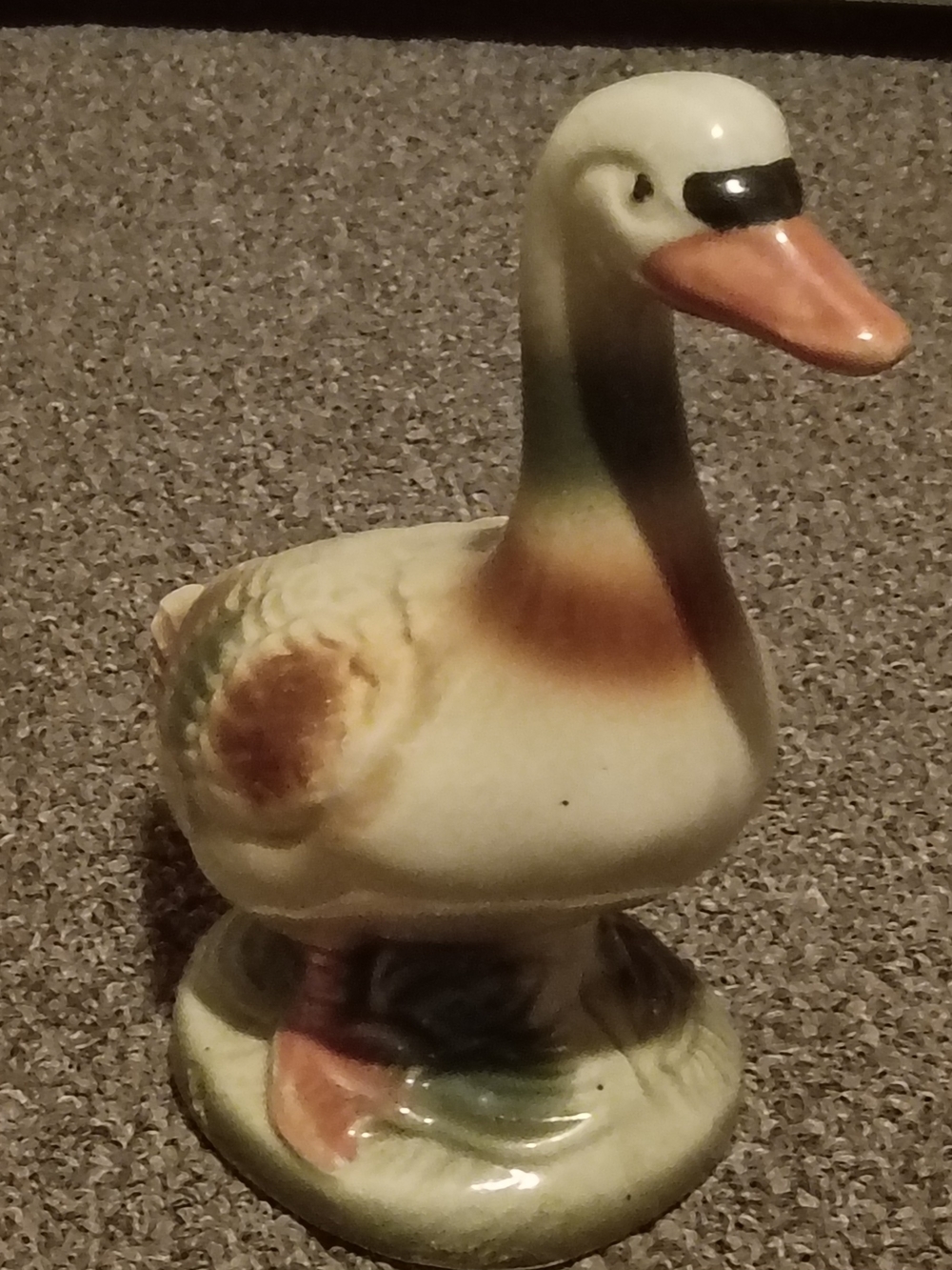 Hand-Painted Ceramic Duck Figurine in Cream, Brown & Green